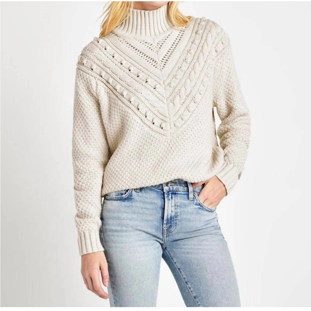 Splendid Cream Textured Women's Turtleneck Sweater